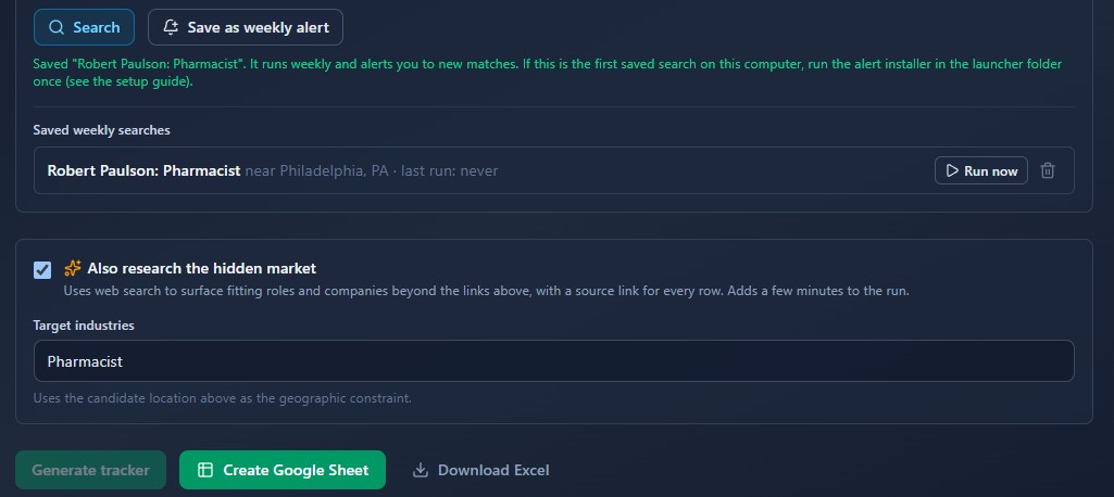 Shortlist weekly alerts: saved searches that re-run weekly and surface new matches